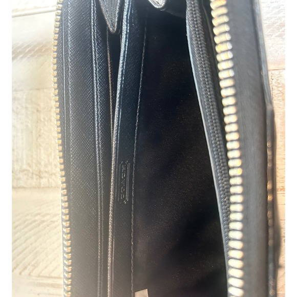 Coach Signature Monogram Zip Around Wallet Black Tan Canvas Leather Wristlet - Picture 7 of 9